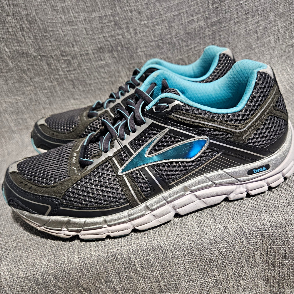 Brooks Addiction 12 Women 8.5 B Gray Teal Black Running Shoes 1201881B062